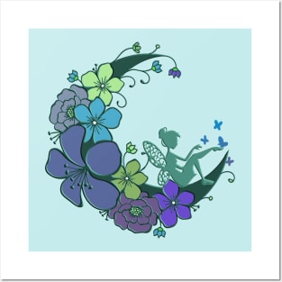 Magical Fairy with Floral Moon Posters and Art